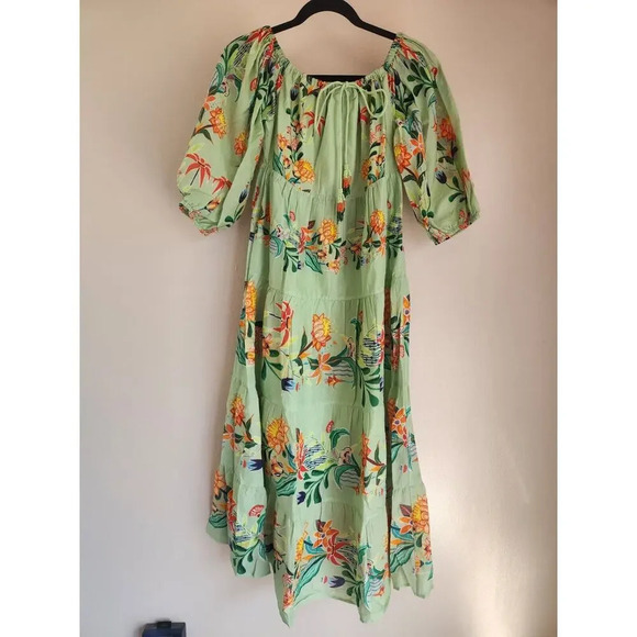 NWT Farm Rio Anthropologie Off-The-Shoulder Tiered Floral Midi Dress Sz S #9H418 - Picture 2 of 13